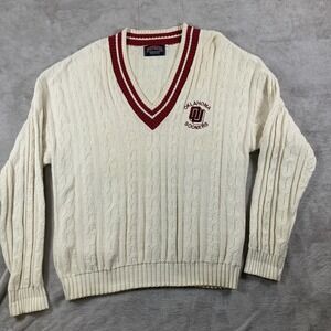 Vintage Nutmeg Mills Oklahoma Sooners Varsity Cable Knit Sweater size Large VTG